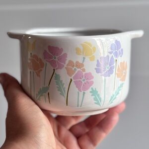 Vintage Ceramic Saucepan Small Handled Bowl Pastel Flowers